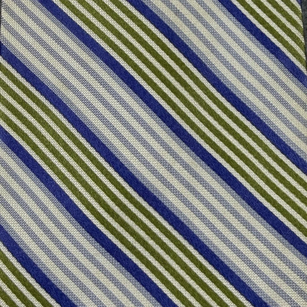 Grant Thomas Hand Sewn Silk Blue Green Stripe Necktie 100% Silk 60x3.9